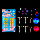 Slingshot Led packaging with colorful flying arrow rockets and LED shooting toys on a black background.